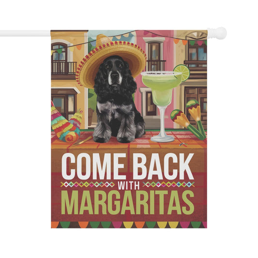 Printify Home Decor 24.5'' × 32'' Black Cocker Spaniel Dog Garden Flag, Cinco de Mayo Fiesta, Margarita Drinking Decor, Front Yard Spring
