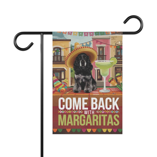 Printify Home Decor 12'' × 18'' Black Cocker Spaniel Dog Garden Flag, Cinco de Mayo Fiesta, Margarita Drinking Decor, Front Yard Spring