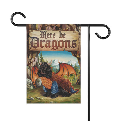 Printify Garden Flag Black Cocker Spaniel Dragon Garden Flag, Fantasy Yard Decor, Spring Housewarming