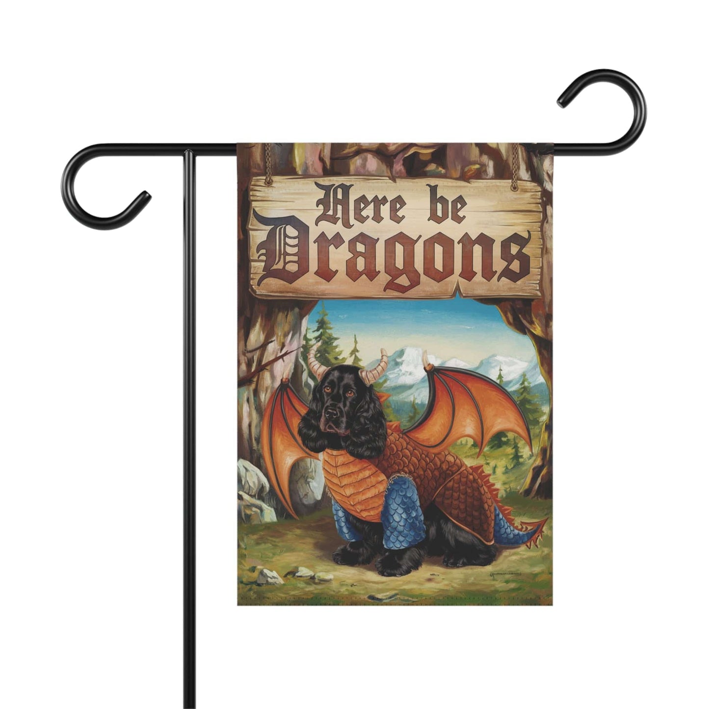 Printify Garden Flag 12'' × 18'' Black Cocker Spaniel Dragon Garden Flag, Fantasy Yard Decor, Spring Housewarming
