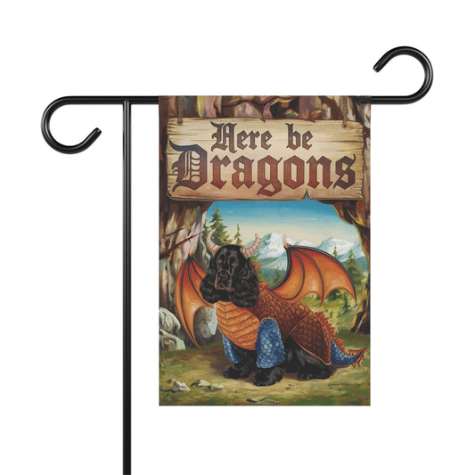 Printify Garden Flag 12'' × 18'' Black Cocker Spaniel Dragon Garden Flag, Fantasy Yard Decor, Spring Housewarming