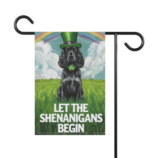 Black Cocker Spaniel Garden Flag, Saint Patricks Day Funny Dog Lovers Yard Outside Decor