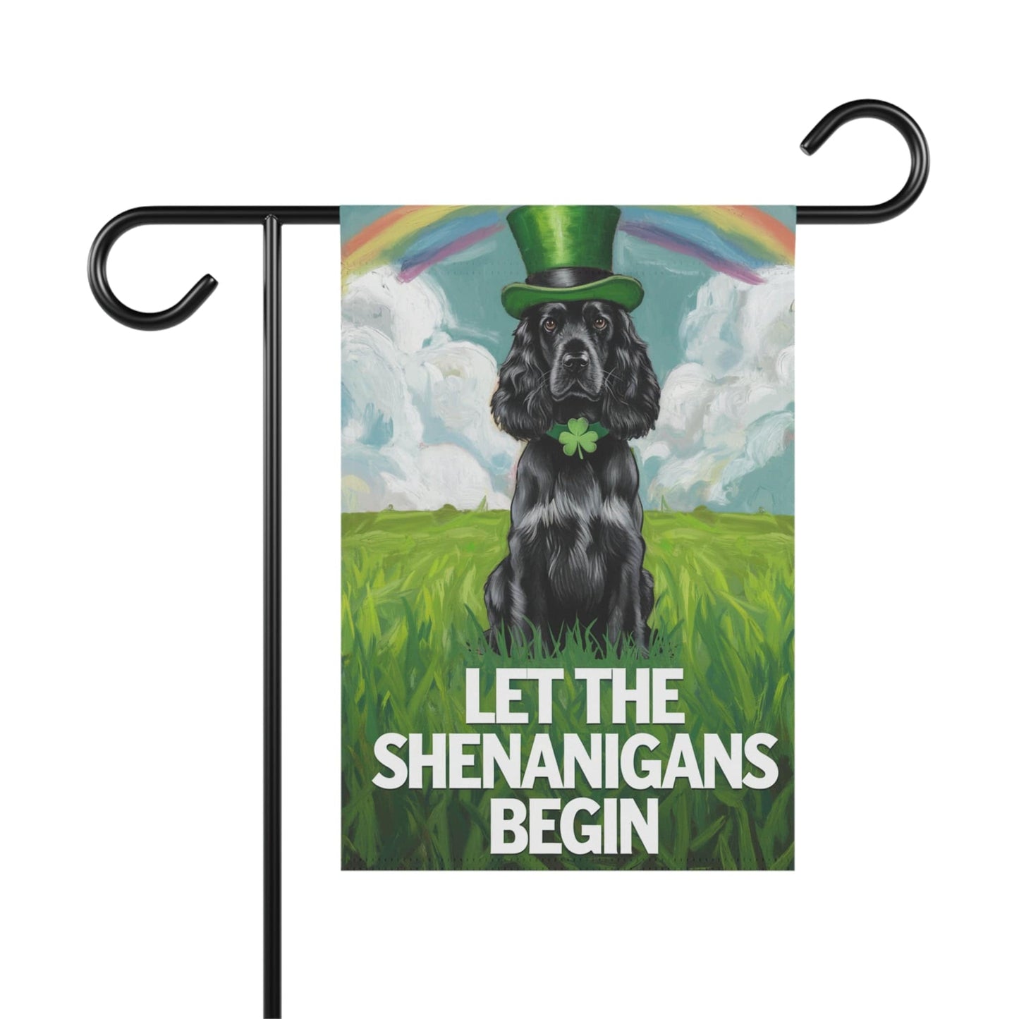 Printify Home Decor 12'' × 18'' Black Cocker Spaniel Garden Flag, Saint Patricks Day Funny Dog Lovers Yard Outside Decor