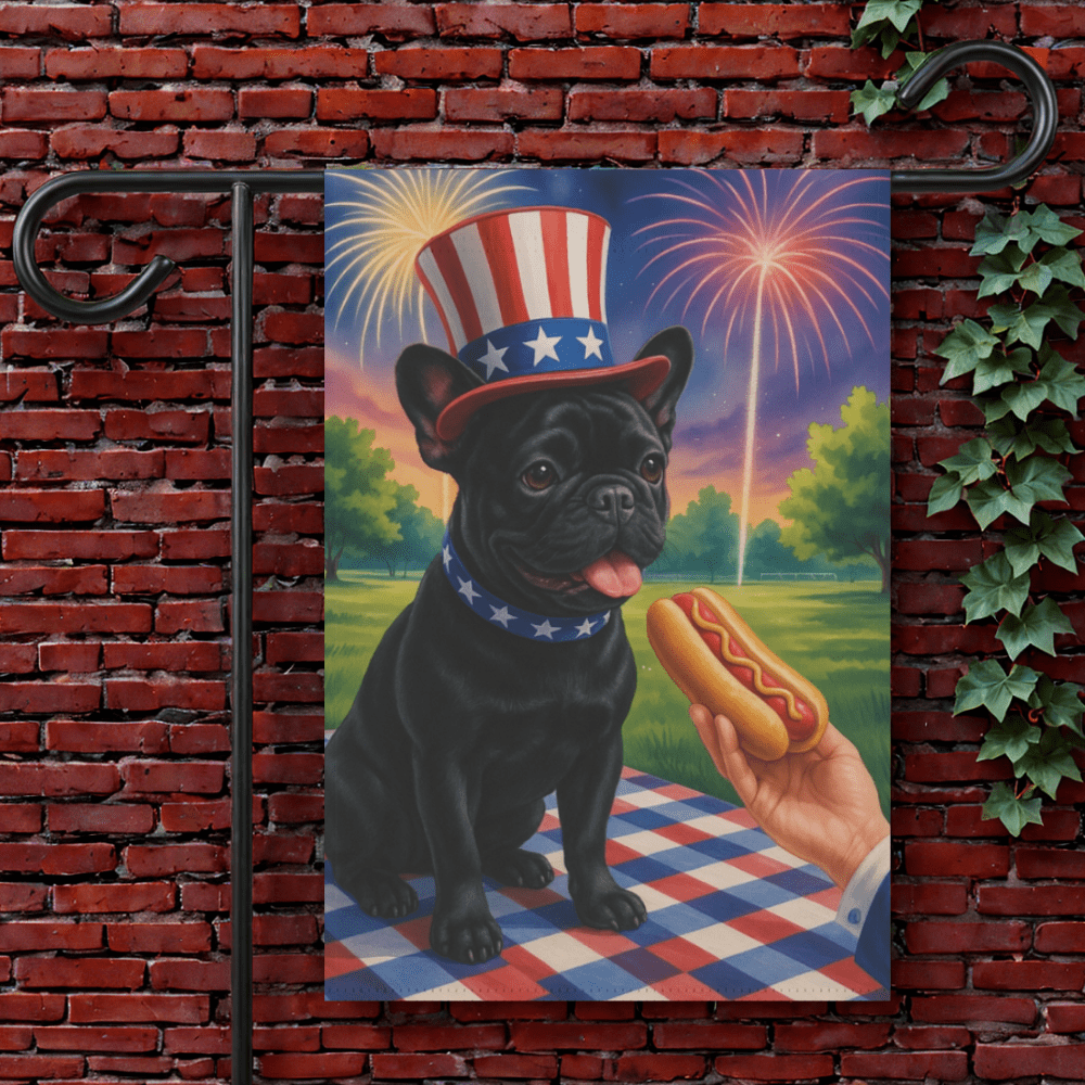 Printify Garden Flag 12'' × 18'' Black French Bulldog 4th of July Garden Flag