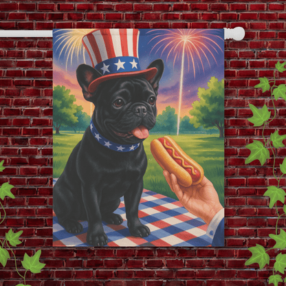 Printify Garden Flag 24.5'' × 32'' Black French Bulldog 4th of July Garden Flag