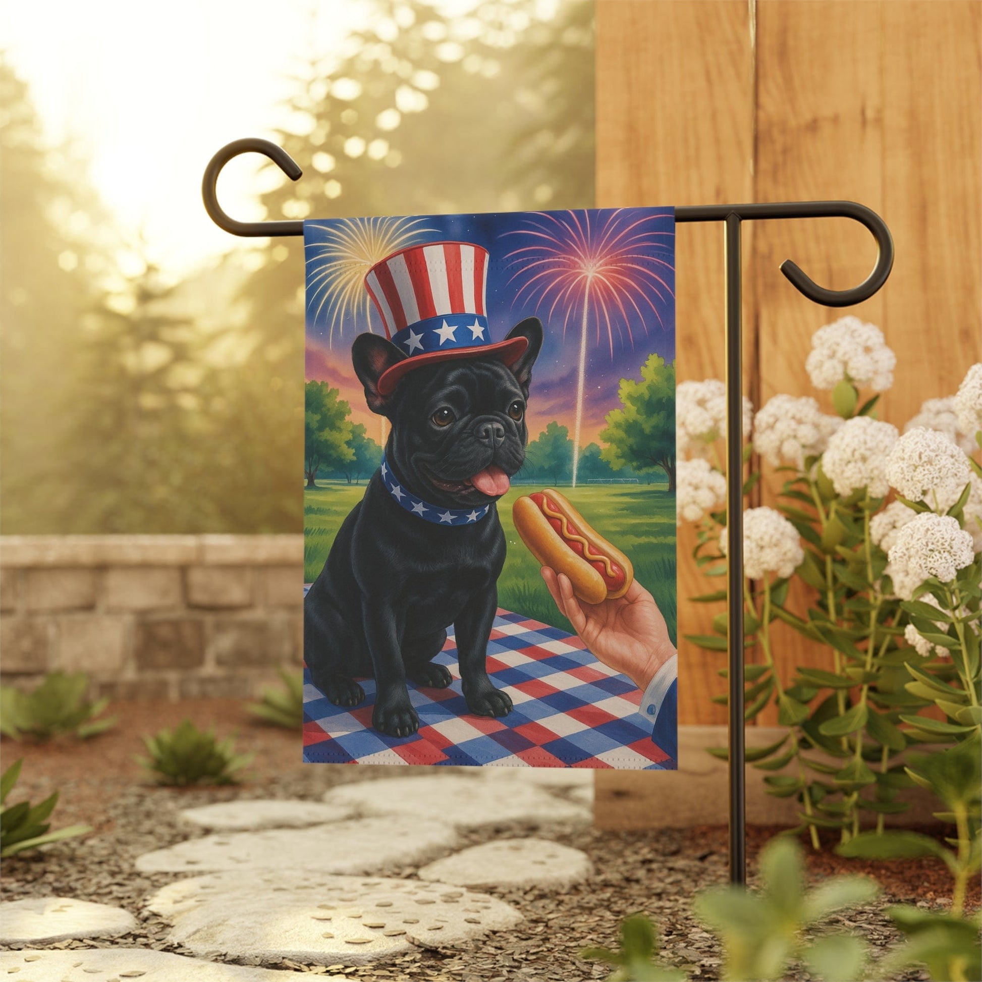 Printify Garden Flag Black French Bulldog 4th of July Garden Flag