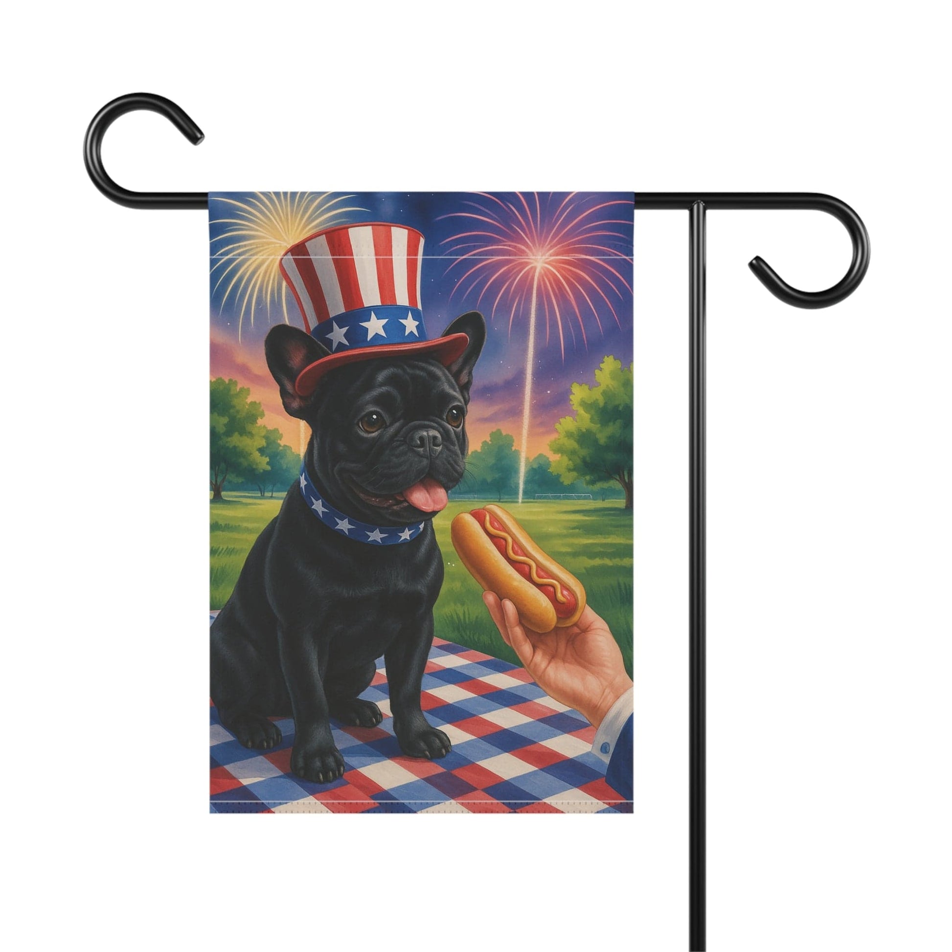 Printify Garden Flag Black French Bulldog 4th of July Garden Flag
