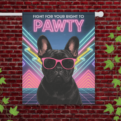 Printify Garden Flag 24.5'' × 32'' Black French Bulldog 80s Party Garden Flag