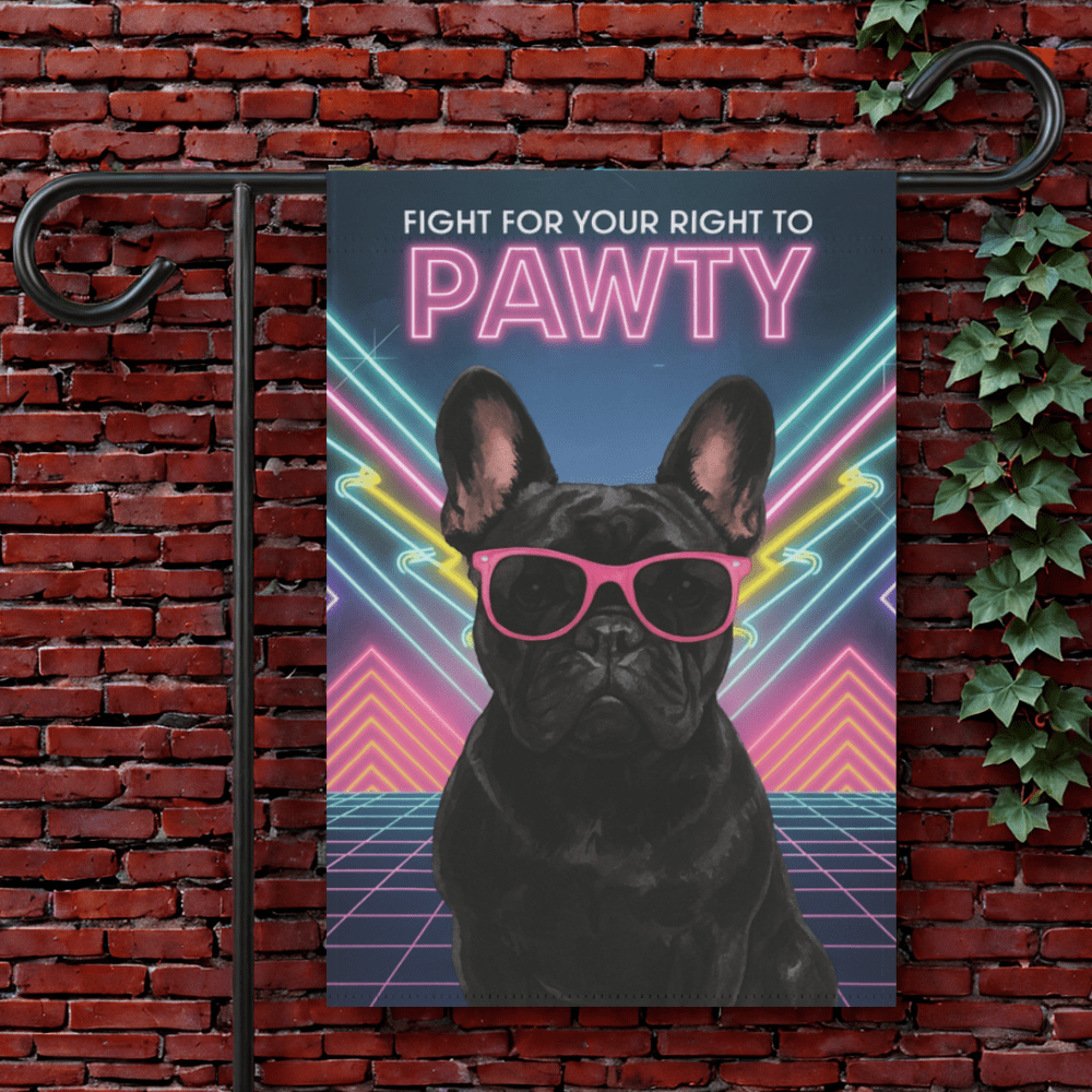 Printify Garden Flag 12'' × 18'' Black French Bulldog 80s Party Garden Flag