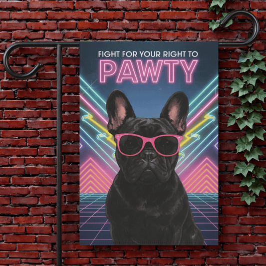 Printify Garden Flag 12'' × 18'' Black French Bulldog 80s Party Garden Flag