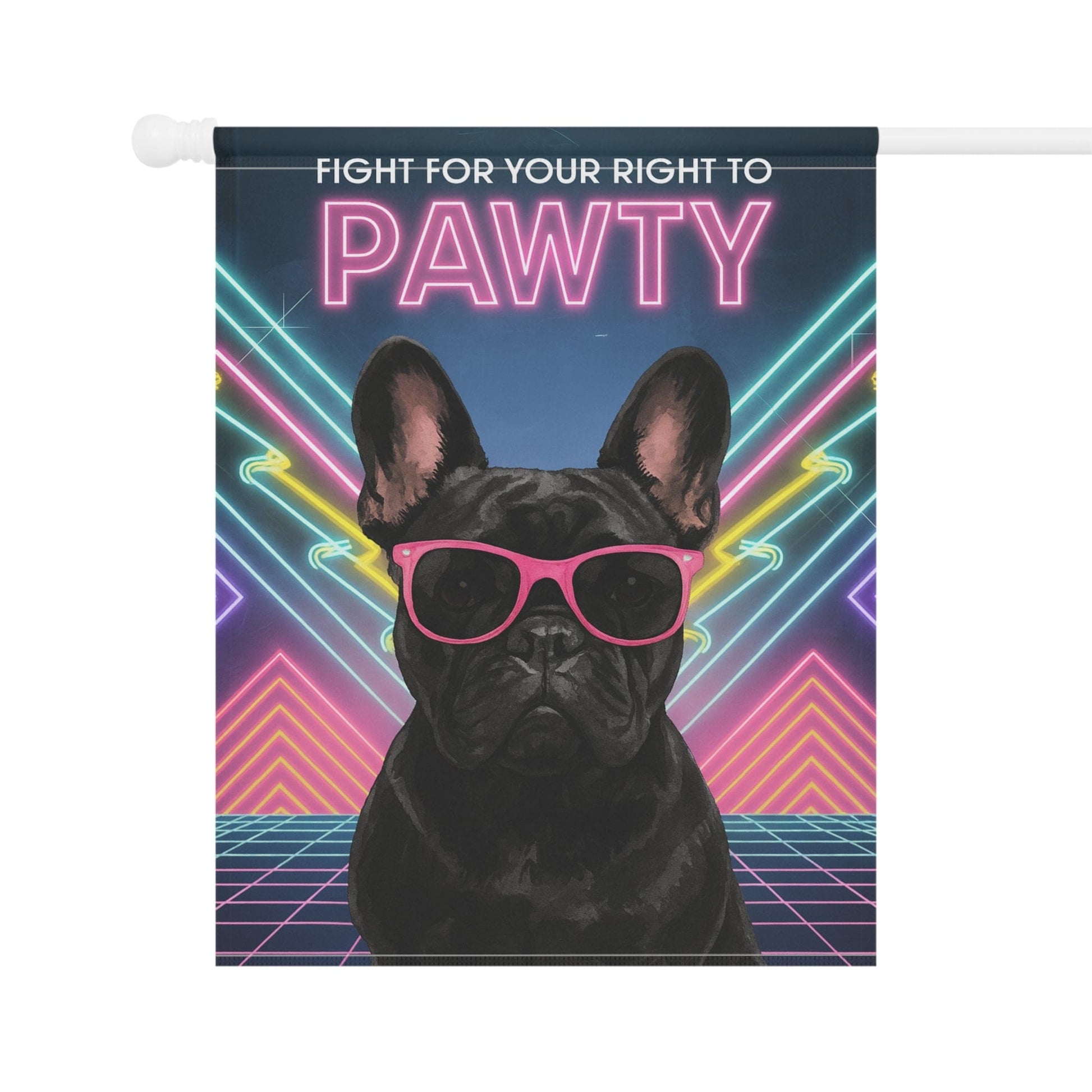 Printify Garden Flag Black French Bulldog 80s Party Garden Flag