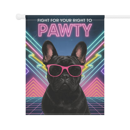 Printify Garden Flag Black French Bulldog 80s Party Garden Flag