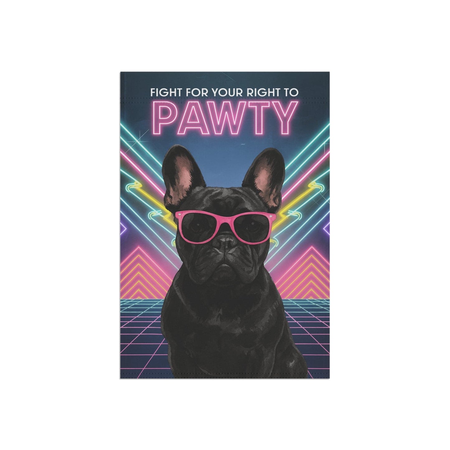 Printify Garden Flag Black French Bulldog 80s Party Garden Flag
