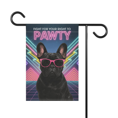 Printify Garden Flag Black French Bulldog 80s Party Garden Flag