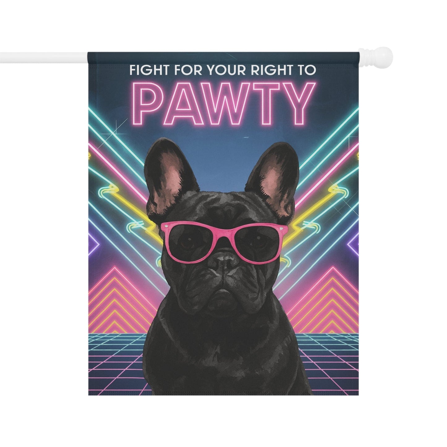Printify Garden Flag Black French Bulldog 80s Party Garden Flag