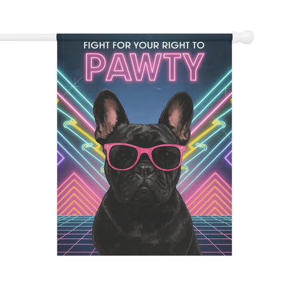 Printify Garden Flag Black French Bulldog 80s Party Garden Flag
