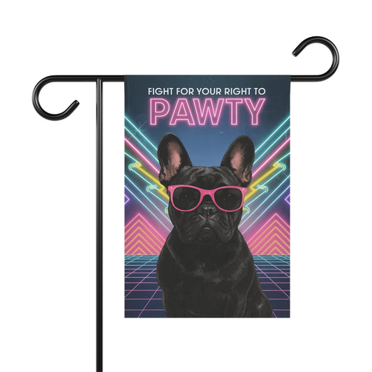 Printify Garden Flag Black French Bulldog 80s Party Garden Flag