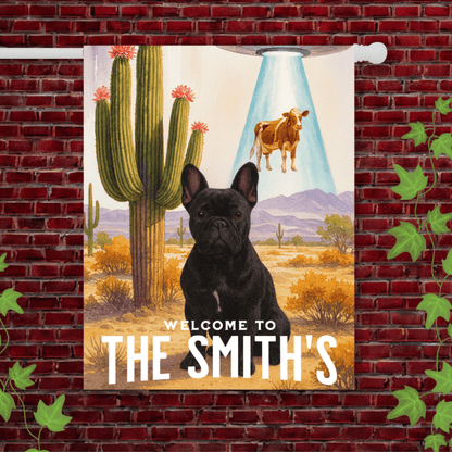 Printify Garden Flag 24.5'' × 32'' Black French Bulldog Aliens Garden Flag