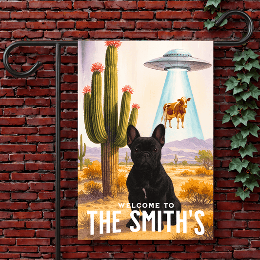 Printify Garden Flag 12'' × 18'' Black French Bulldog Aliens Garden Flag