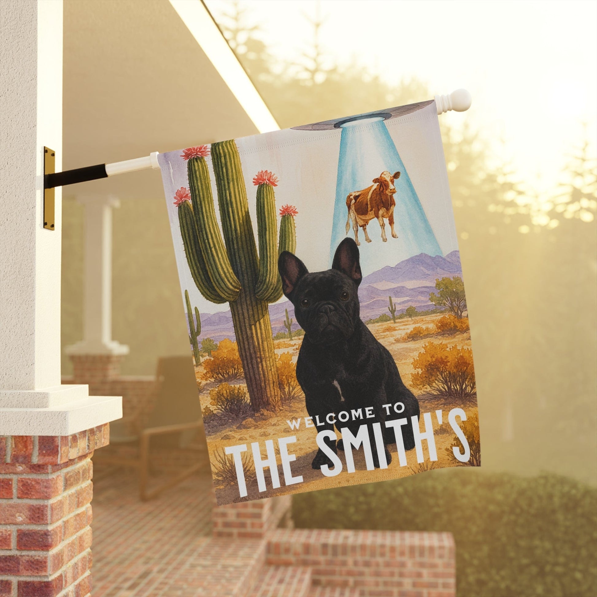 Printify Garden Flag Black French Bulldog Aliens Garden Flag