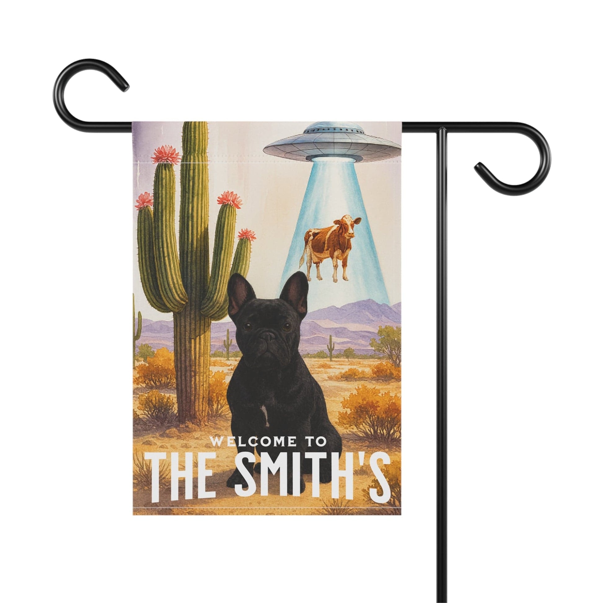 Printify Garden Flag Black French Bulldog Aliens Garden Flag