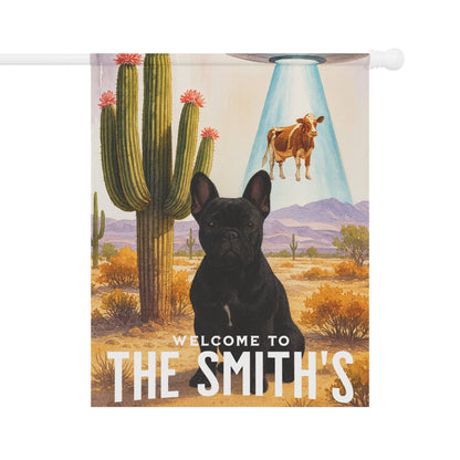 Printify Garden Flag Black French Bulldog Aliens Garden Flag