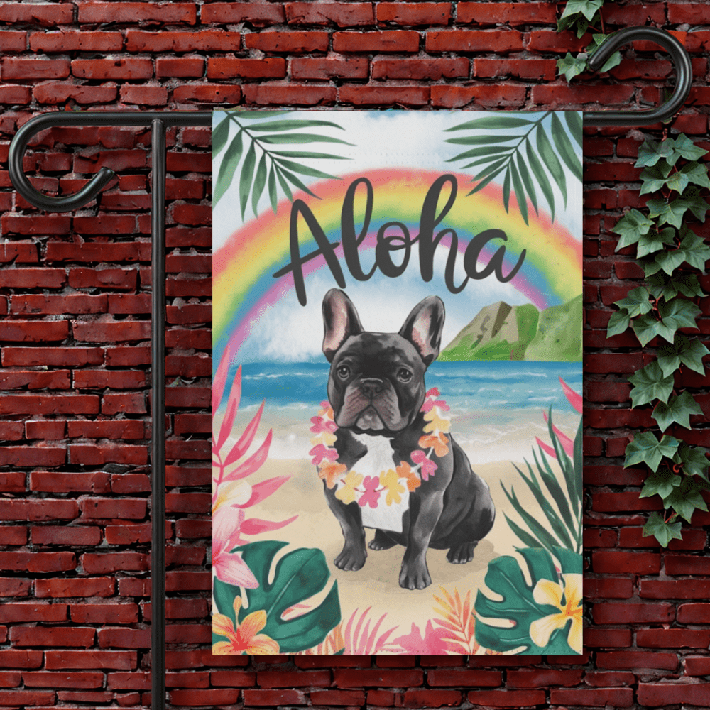 Printify Garden Flag 12'' × 18'' Black French Bulldog Aloha Garden Flag