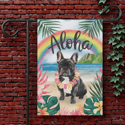Printify Garden Flag 12'' × 18'' Black French Bulldog Aloha Garden Flag