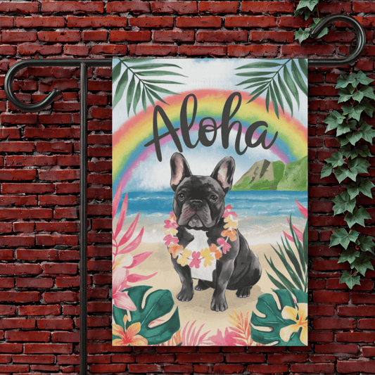 Printify Garden Flag 12'' × 18'' Black French Bulldog Aloha Garden Flag