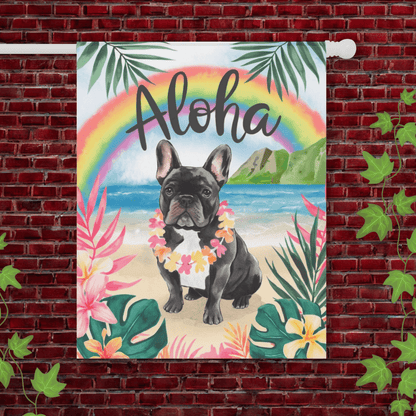 Printify Garden Flag 24.5'' × 32'' Black French Bulldog Aloha Garden Flag