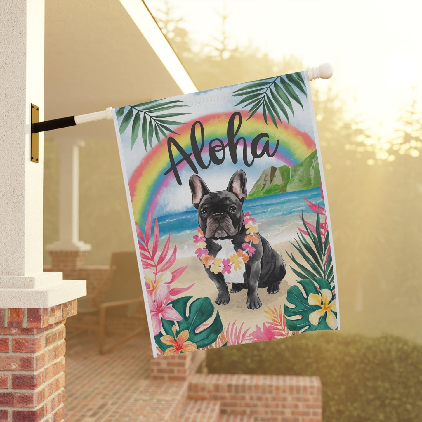 Printify Garden Flag Black French Bulldog Aloha Garden Flag