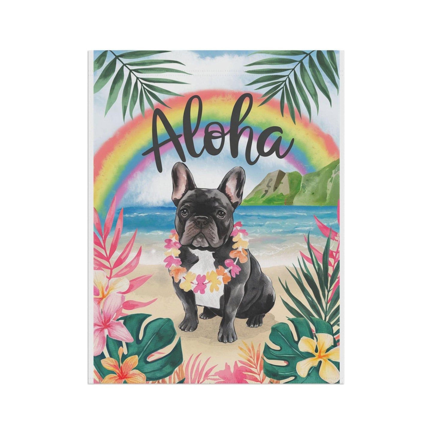 Printify Garden Flag Black French Bulldog Aloha Garden Flag