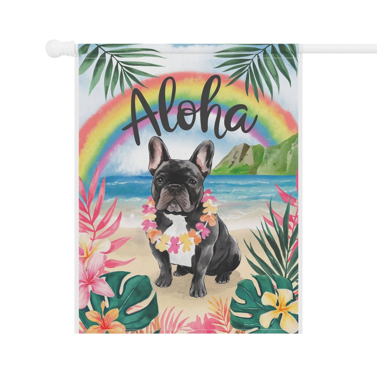 Printify Garden Flag Black French Bulldog Aloha Garden Flag