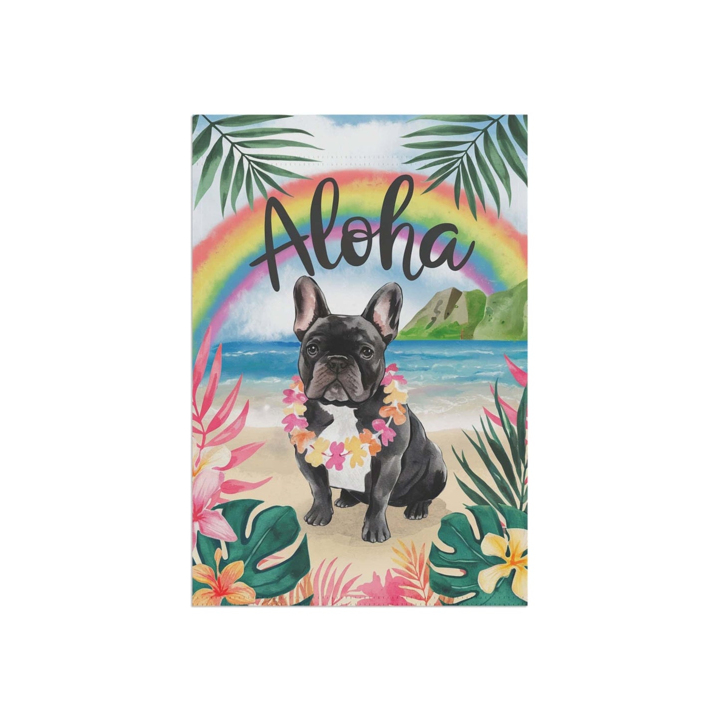 Printify Garden Flag Black French Bulldog Aloha Garden Flag
