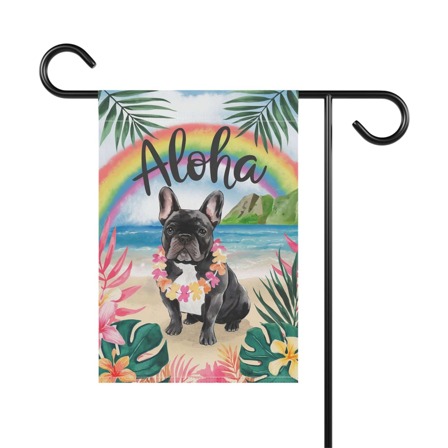 Printify Garden Flag Black French Bulldog Aloha Garden Flag