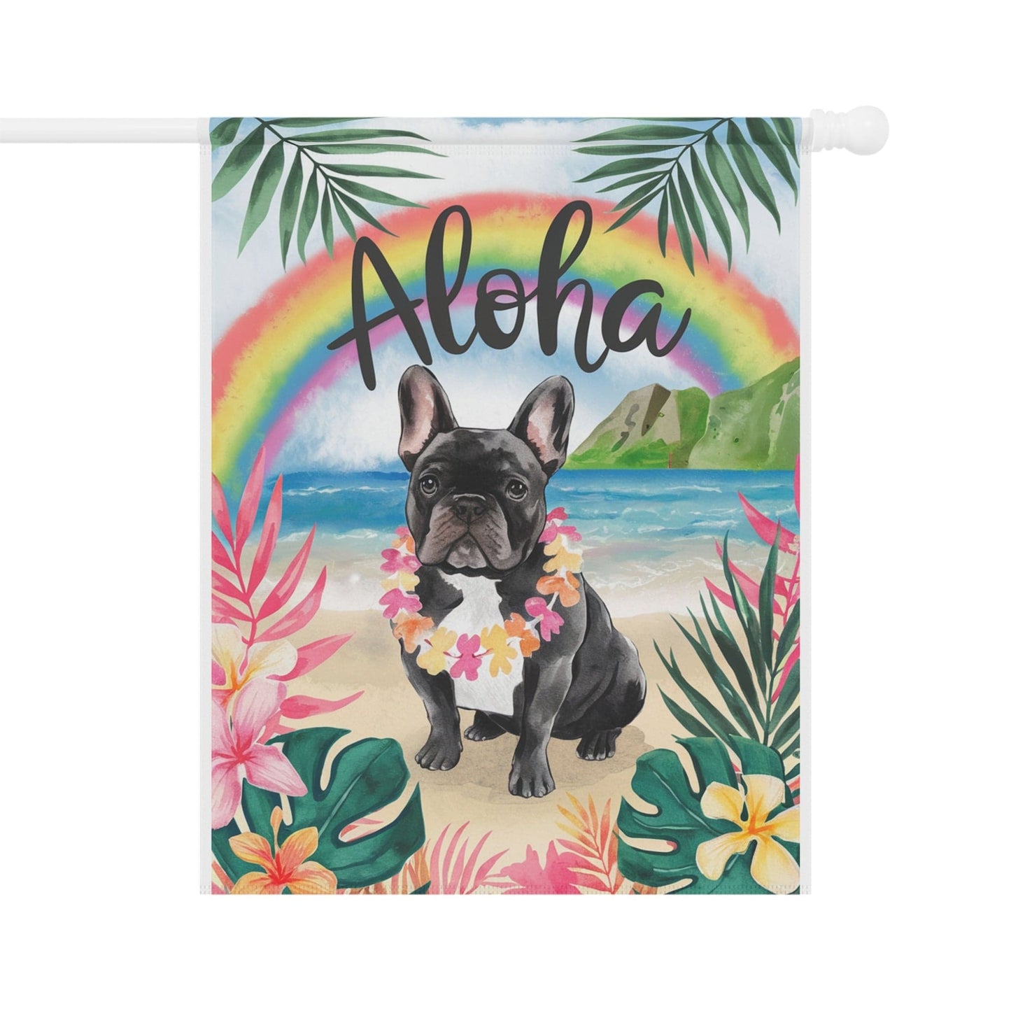 Printify Garden Flag Black French Bulldog Aloha Garden Flag