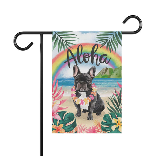 Printify Garden Flag Black French Bulldog Aloha Garden Flag