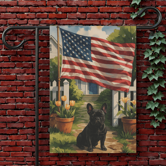 Printify Garden Flag 12'' × 18'' Black French Bulldog America Garden Flag