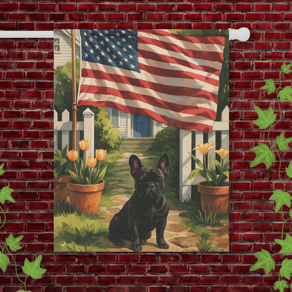 Printify Garden Flag 24.5'' × 32'' Black French Bulldog America Garden Flag