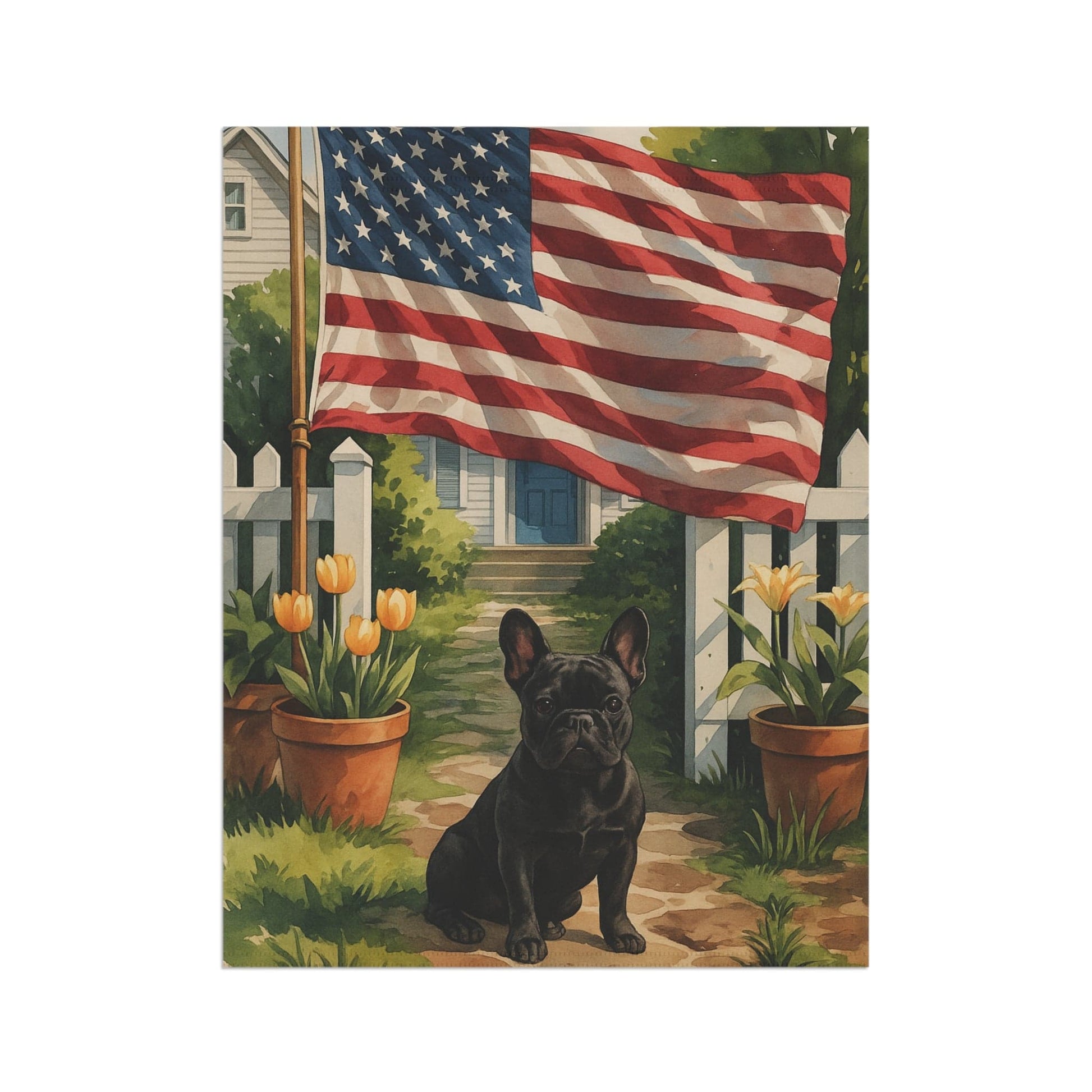 Printify Garden Flag Black French Bulldog America Garden Flag