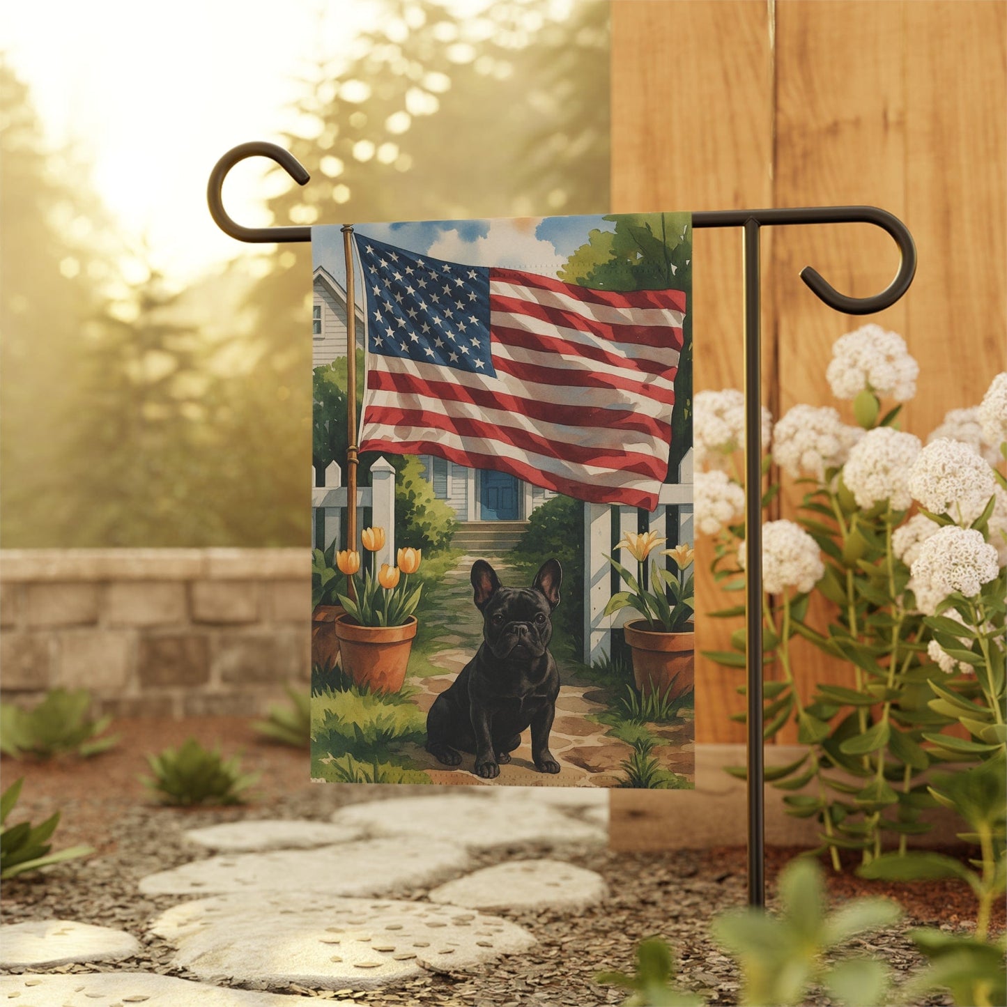 Printify Garden Flag Black French Bulldog America Garden Flag