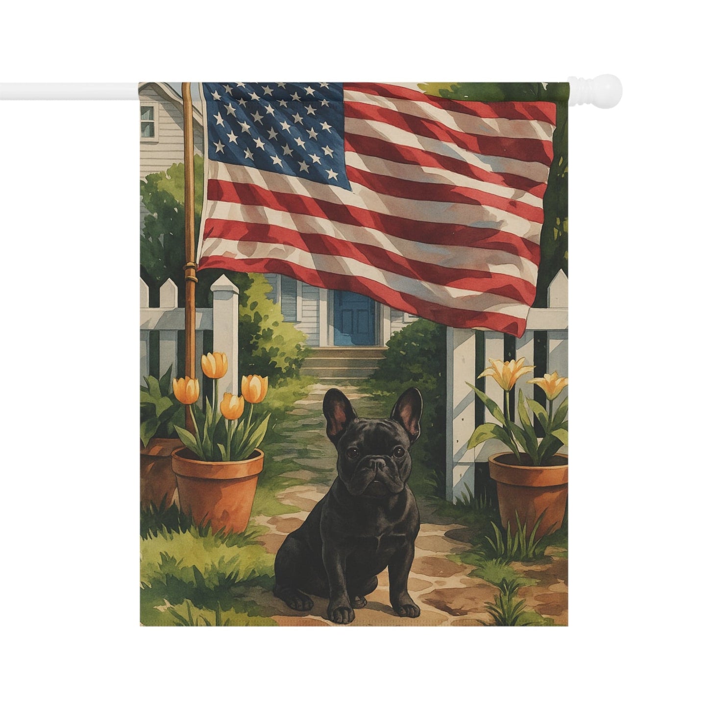 Printify Garden Flag Black French Bulldog America Garden Flag