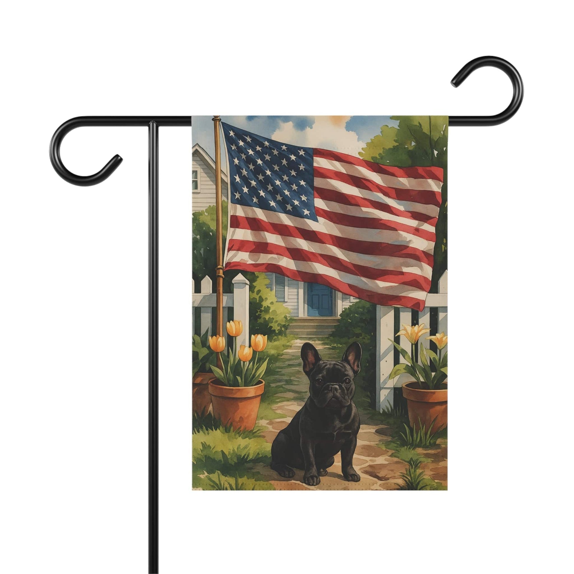 Printify Garden Flag Black French Bulldog America Garden Flag