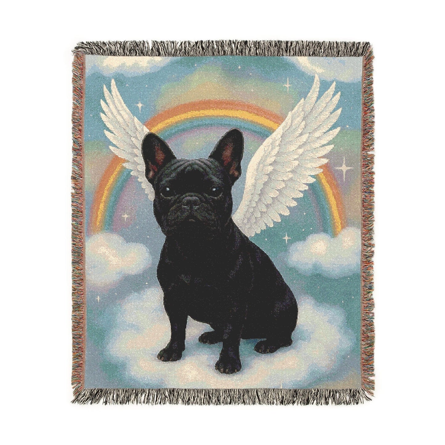 Printify Blanket Black French Bulldog Angel Woven Blanket