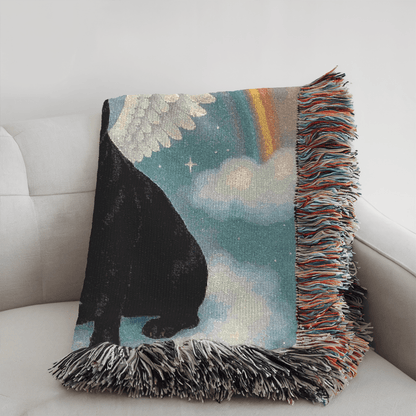 Printify Blanket Black French Bulldog Angel Woven Blanket