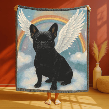 Printify Blanket Black French Bulldog Angel Woven Blanket