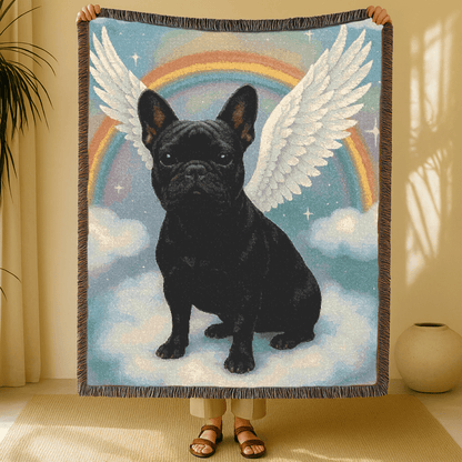 Printify Blanket Black French Bulldog Angel Woven Blanket