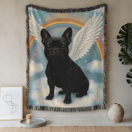 Printify Blanket 52'' × 37'' Black French Bulldog Angel Woven Blanket