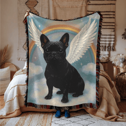 Printify Blanket Black French Bulldog Angel Woven Blanket