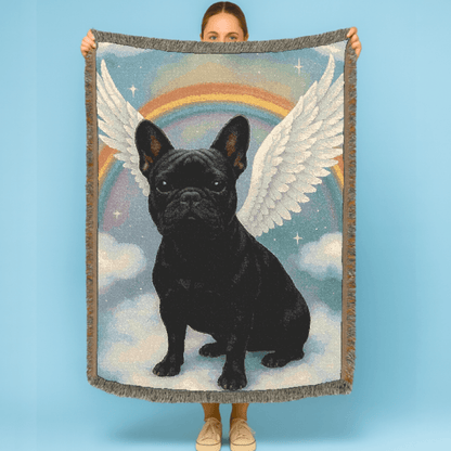 Printify Blanket Black French Bulldog Angel Woven Blanket